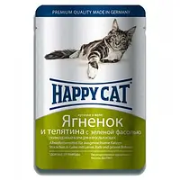 Влажный корм Happy Cat Lamm Kalb Bohn Gelee для взрослых кошек, кусочки в желе, с телятиной и ягнёнком, 100 г