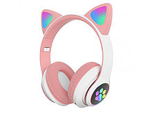 Навушники з вушками бездротові Bluetooth Cat STN-28, рожеві