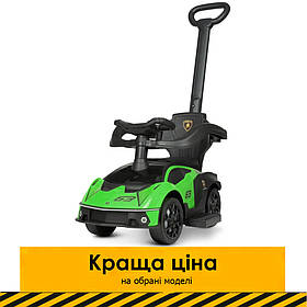 Дитяча каталка-толокар з батьківською ручкою Lamborghini (машинка, музика, на батарейці) Bambi 661-5 Зелений