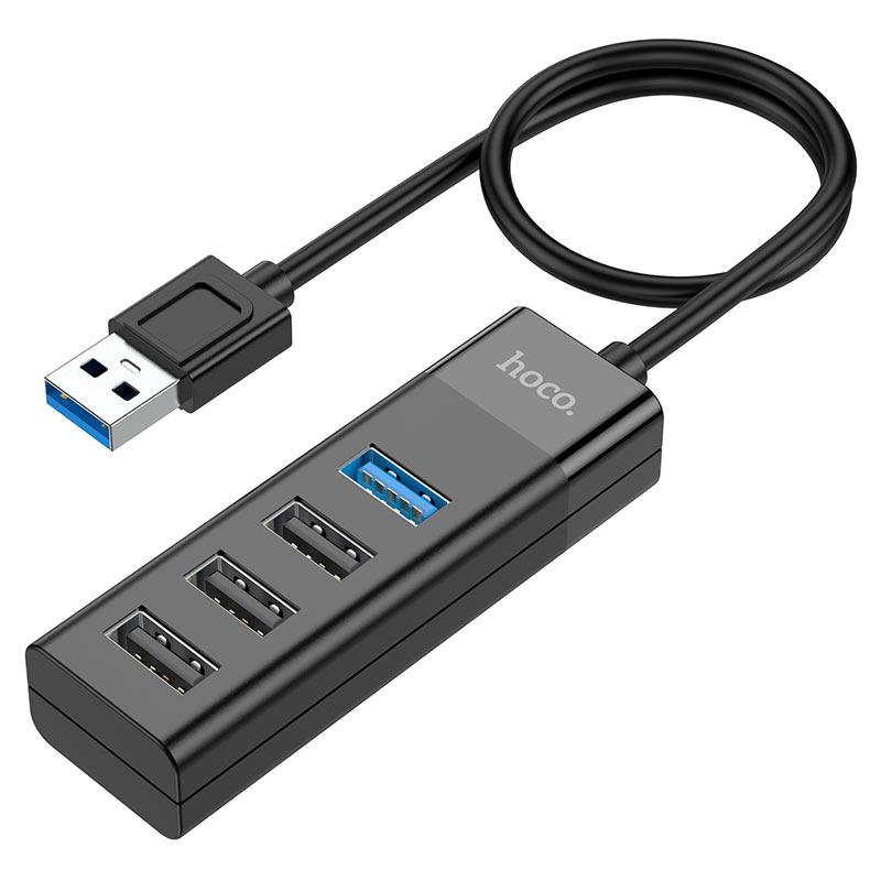 USB-hub хаб 4-в-1 підтримка накопичувача до 1Tb HOCO HB25 Easy mix |USB to USB 3.0*1+USB 2.0*3| Чорний, фото 1