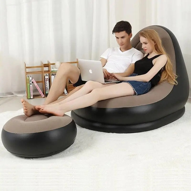 Надувний диван з пуфом Air Sofa Comfort Надувне велюрове крісло з пуфиком (116х98х83 см і 62х62х31см)
