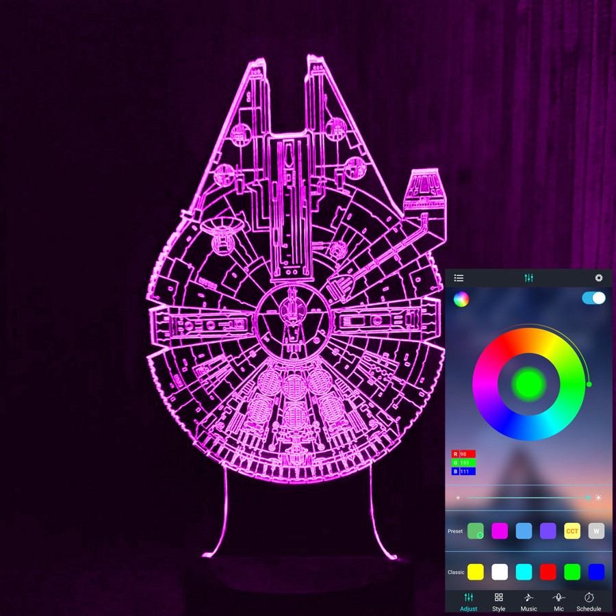 Акриловий світильник-нічник керування з телефона Тисячолітній сокіл (Millennium Falcon) tty-n000728