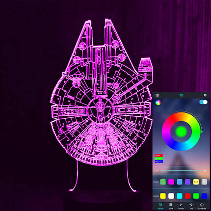 Акриловий світильник-нічник керування з телефона Тисячолітній сокіл (Millennium Falcon) tty-n000728, фото 1