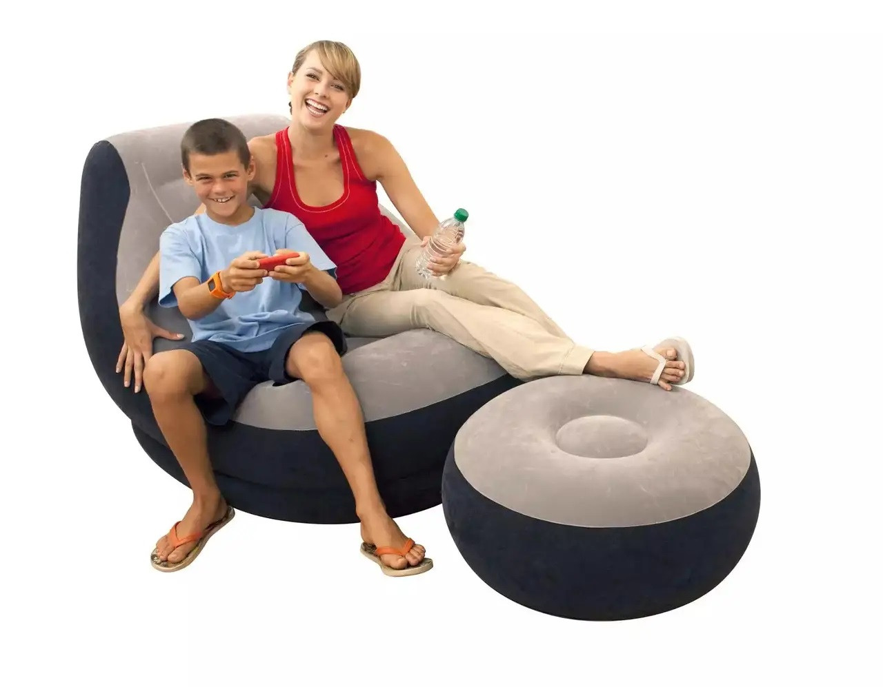 Надувний диван з пуфом Air Sofa Comfort Надувне велюрове крісло з пуфиком (116х98х83 см і 62х62х31см)