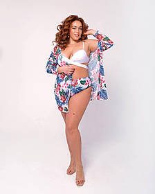 Жіночий комплект купальник і туніка. Купальник Plus Size. Купальник із квітковим малюнком.