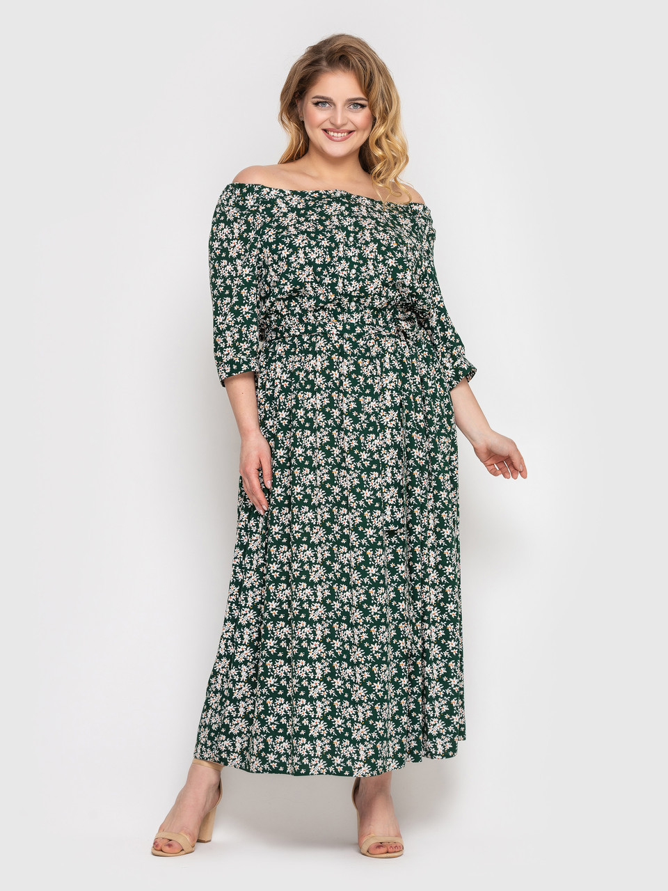 Літня сукня батал великі розміри 50-58 зі штапелю довга зелена