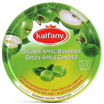 Льодяники в банку Kalfany Green apple зелене яблуко 150гр, (10 шт/ящ)