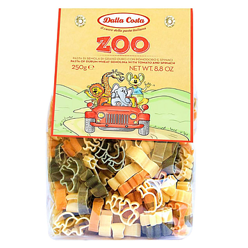 Макарони Dalla Costa Zoo Pasta з томатом і шпинатом 250гр, (12шт/ящ)