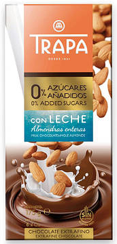 Молочний шоколад Trapa Intenso 0% без цукру з цільним мигдалем 175гр, (10шт/ящ)