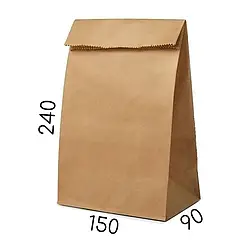 Паперовий пакет без ручок крафтовий для пакування 150 × 90 × 240 мм