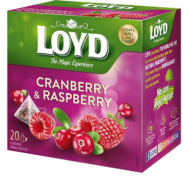 Фруктовий чай Loyd Cranberry & Raspberry журавлина і малина 40гр (20 пірамідок), (10шт/ящ)