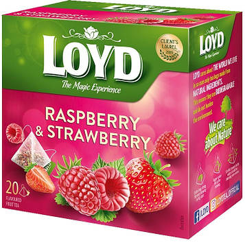 Фруктовий чай Loyd Raspberry & Strawberry малина і полуниця 40гр (20 пірамідок), (10шт/ящ)