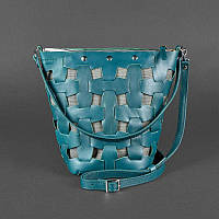 Кожаная плетеная женская сумка Пазл M зеленая Krast