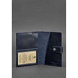 Кожана обкладинка для паспорта 5.0 (з віконцем) темно-синя Краст, фото 3