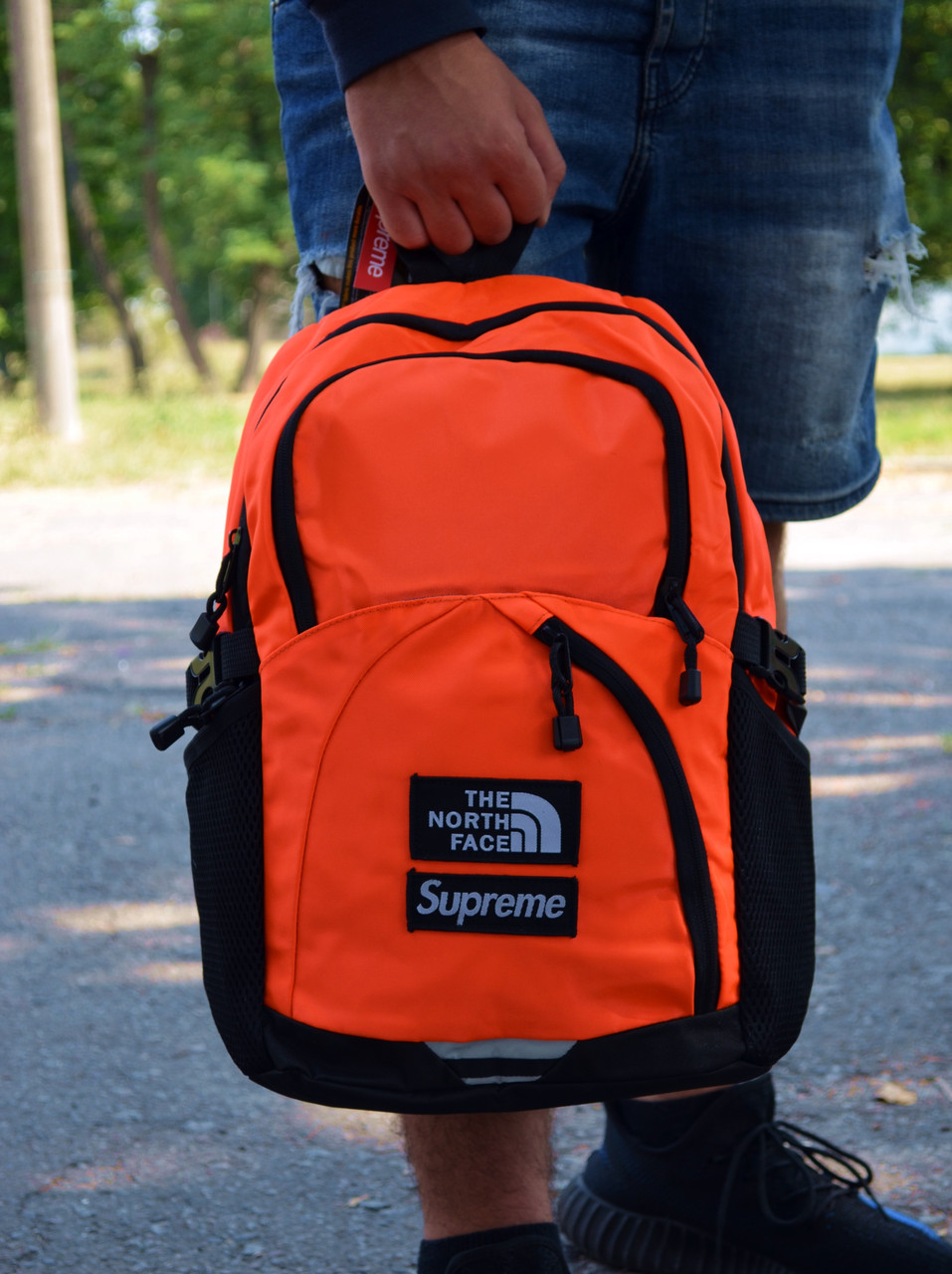 Стильні молодіжні рюкзаки міські 20 л SUPREME x TNF Backpack Orange/Black. Рюкзак жовтогарячий Суприм 20 л, фото 1
