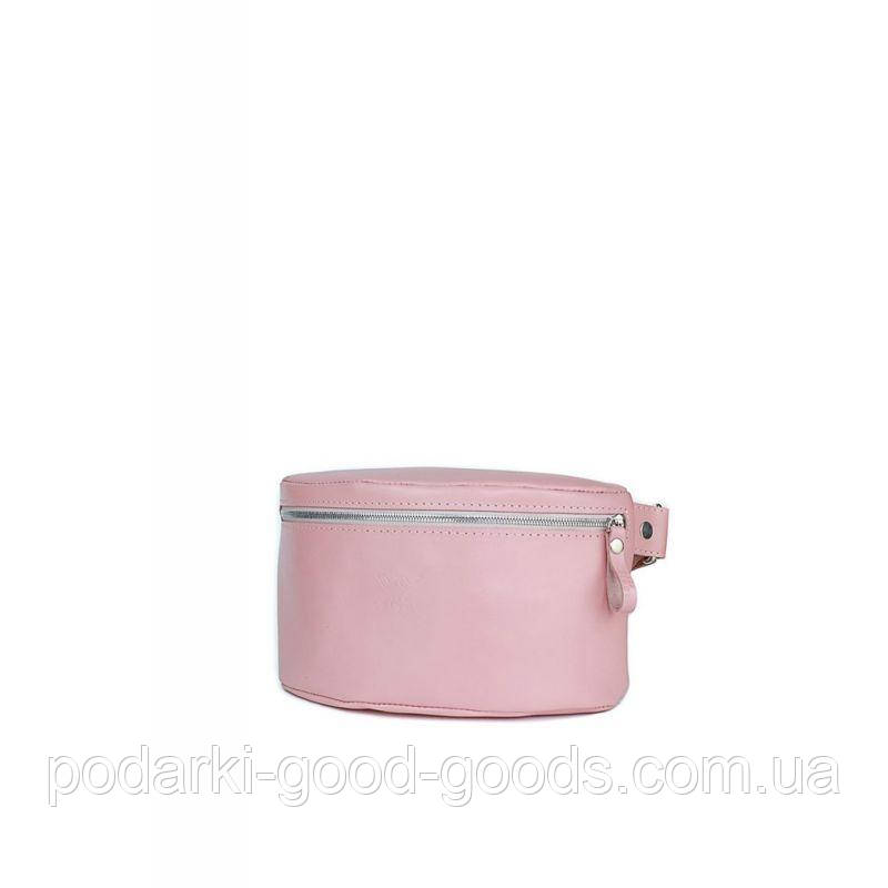 Жіноча шкіряна поясна сумка рожева гладка