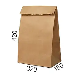 Паперовий крафтовий пакет без ручок із прямокутним дном - 320 × 150 × 420 мм