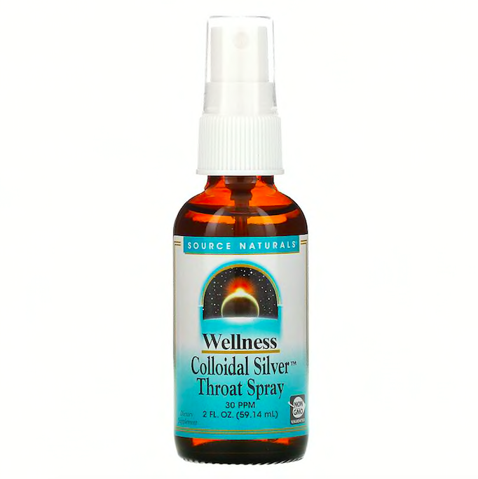 Source Naturals, Wellness, спрей для горла з колоїдним сріблом, 30 част./млн, 59,14 мл
