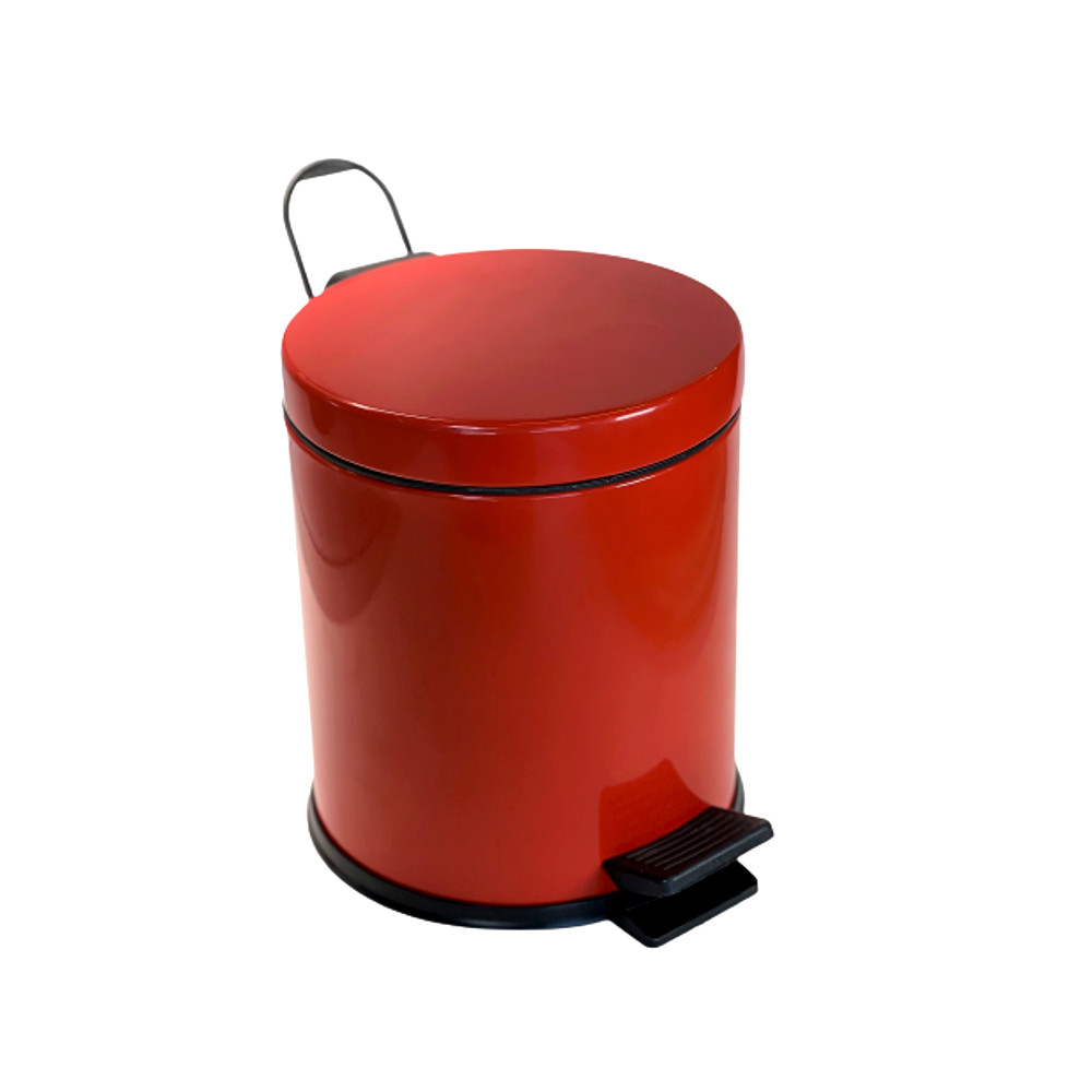 Сміттєве відро кругле для дому та офісу з педаллю з нержавіючої сталі червоне 26см, діаметр 21см 5 літрів, фото 1