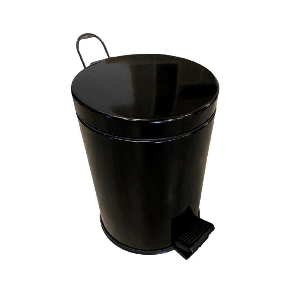 Відро для сміття з педаллю з неіржавкої сталі 5 літрів 26 см, діаметр 21 см чорного кольору, фото 1