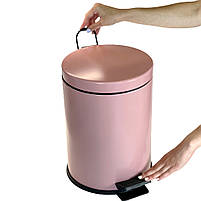 Відро для сміття з педаллю кругле 12 літрів з нержавіючої сталі рожеве 35см, діаметр 25см, фото 3