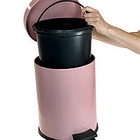 Відро для сміття з педаллю кругле 12 літрів з нержавіючої сталі рожеве 35см, діаметр 25см, фото 4