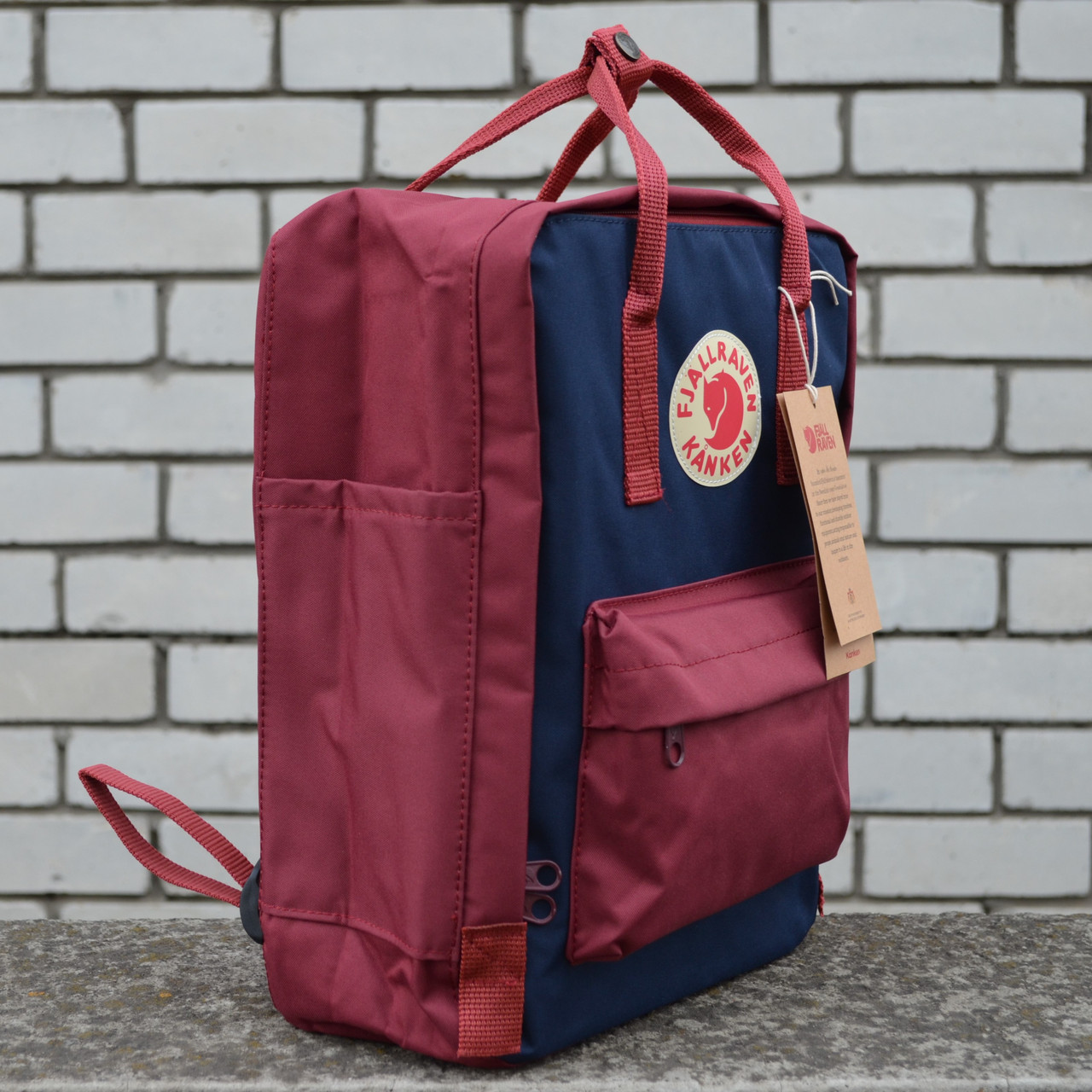 Шкільний ранець молодіжний бордовий Kanken Classic Burgundy/Blue. Стильні міські рюкзаки Канкен Класик, фото 1