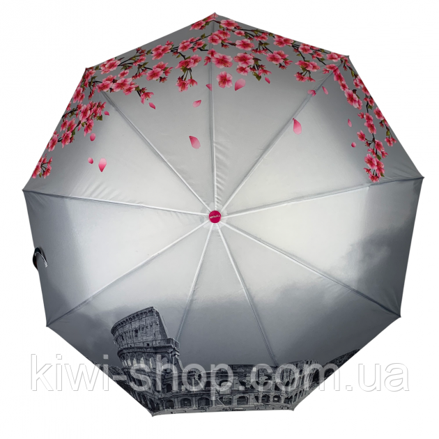 Парасолька Top Rain напівавтомат на 9 спиць із колізею та квітами, парасолька із системою антивітер, парасолька від дощу жіноча