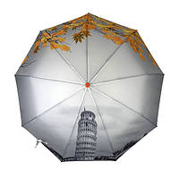 Парасолька сіра Top Rain напівавтомат на 9 спиць пізанська вежа, парасолька від дощу жіноча, парасолька антивітер