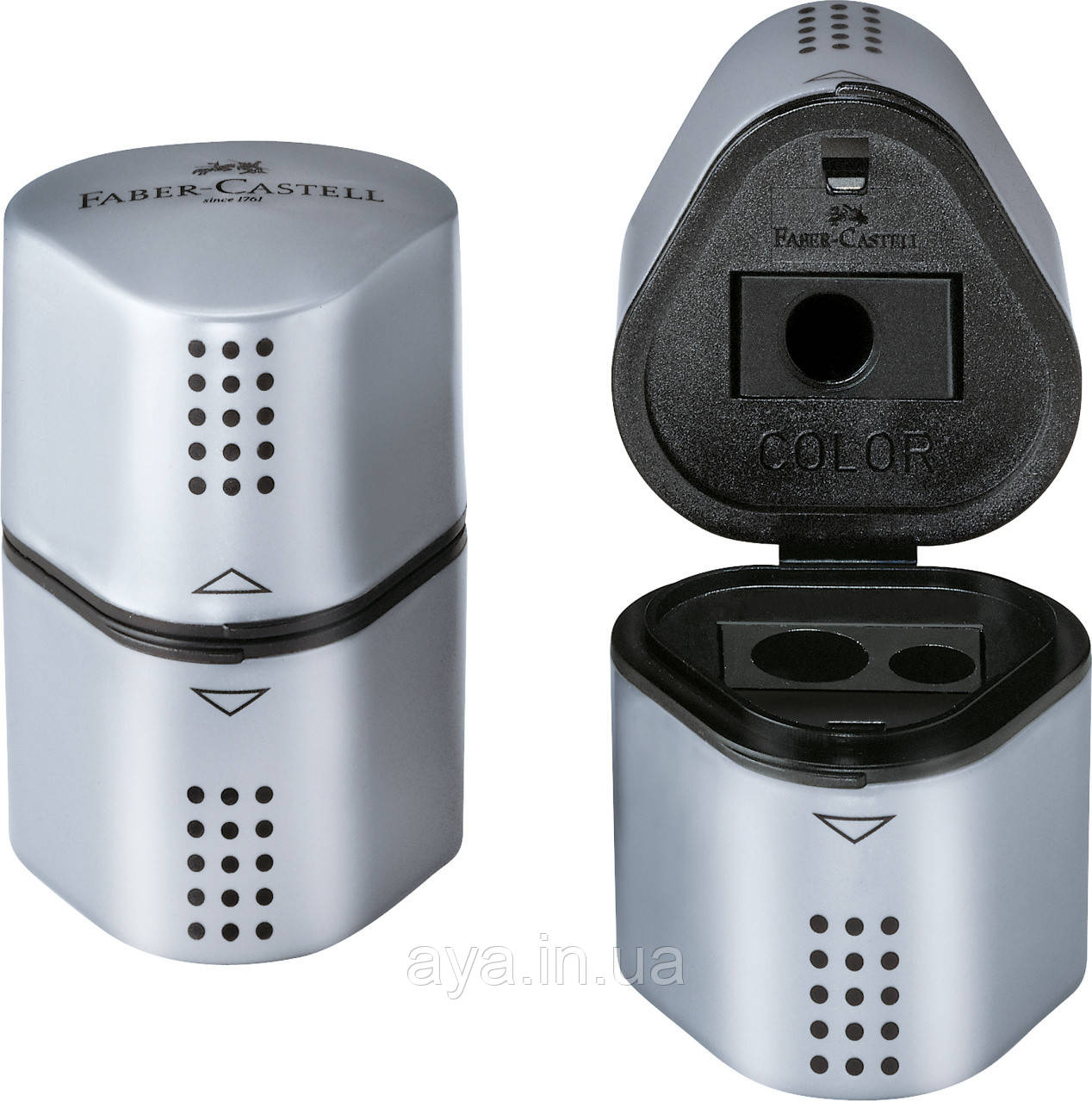 Точилка на 3 отвори Faber-Castell Grip 2001 trio 2 контейнери, Срібний