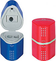 Точилка на 3 отверстия Faber-Castell Grip 2001 trio 2 контейнера, Красный / Синий