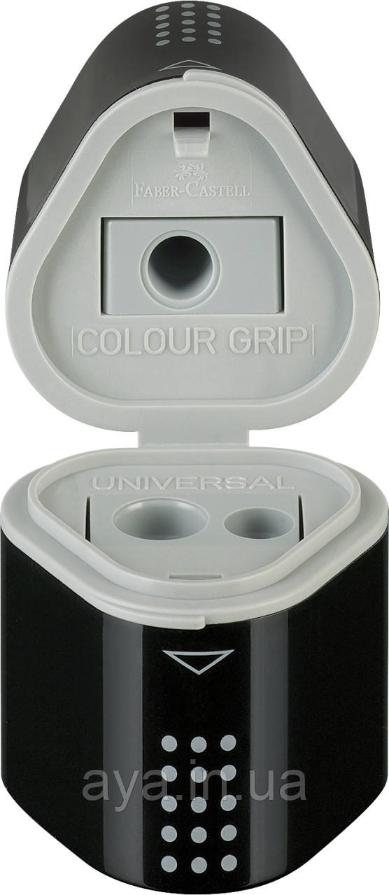 Точилка на 3 отвори Faber-Castell Grip 2001 trio 2 контейнери, Чорний, фото 1