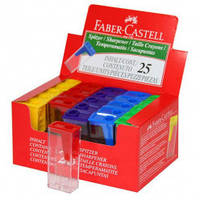 Точилка на 1 отвір Faber-Castell Plastic з контейнером, Прозорий контейнер + Чорний / Червоний / Синій / Яскраво-рожевий