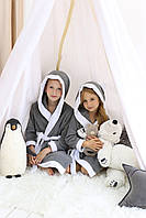 Махровий дитячий халат з капюшоном, 380 г/м2 сірий на 3 роки (98-102 см)