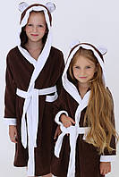 Махровый детский халат с капюшоном 380 г/м2, коричневый на 5 лет
