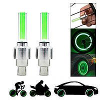 Подсветка колес "Fireflys", колпачки на ниппель светящиеся на велосипед Зеленые (светят Зеленым) 2 шт/уп (ТОП)