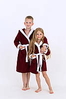 Махровый детский халат с капюшоном 380 г/м2, бордовый на 10 лет