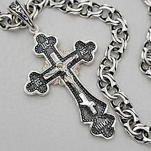 Срібний комплект ланцюг плетіння бісмарк з хрестиком на шию Срібло 925 проби