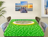 Силиконовая скатерть на стол с фотопечатью Лимон с каплями воды 100 х 120 см (1,2 мм)
