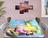 Скатерть силиконовая на стол с фотопечатью Тропические фрукты и коктейли 120 х 120 см (1,2 мм)