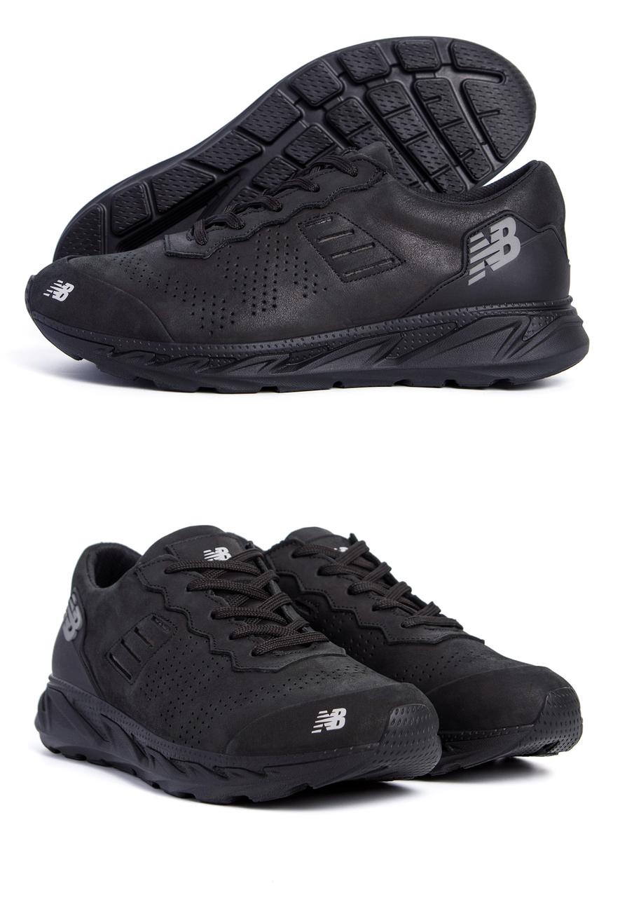 Осінні чоловічі шкіряні кросівки New Balance (Нью Беленс) чорні зручні з натуральної шкіри *NB1 черн*, фото 1
