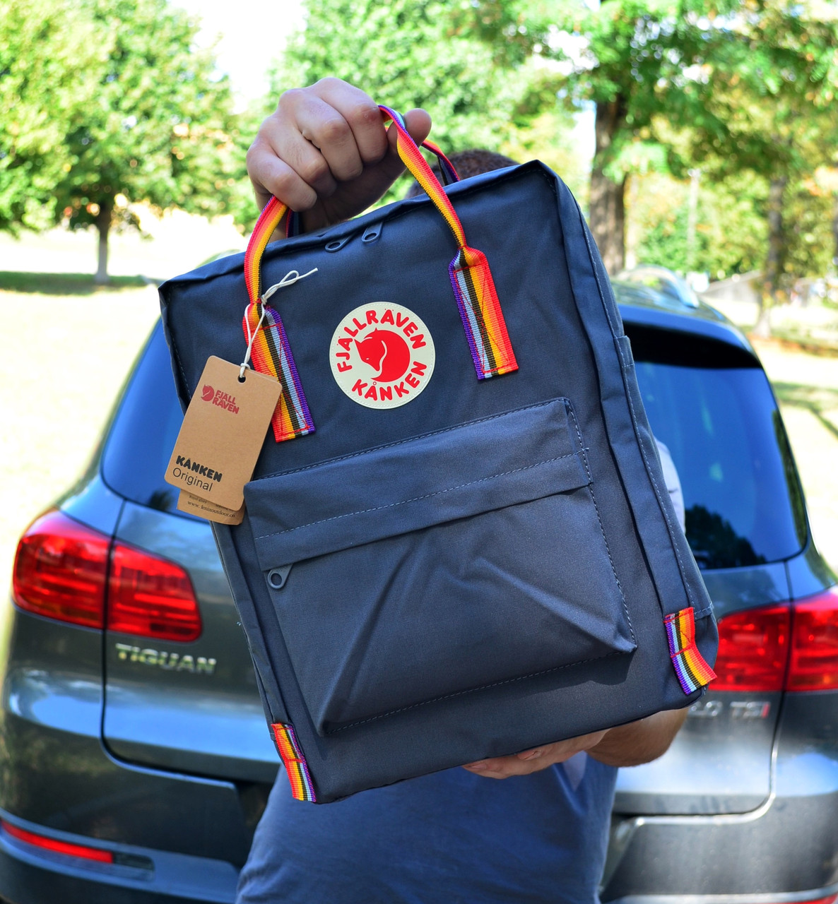 Kanken Classic рюкзаки з райдужними ручками темно-сині. Канкен Рюкзаки міські молодіжні. Шкільні рюкзаки, фото 1