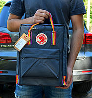 Kanken Classic рюкзаки з райдужними ручками темно-сині. Канкен Рюкзаки міські молодіжні. Шкільні рюкзаки, фото 2