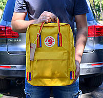 Рюкзаки шкільні Fjallraven Kanken Classic Rainbow 16 л. Канкен жовтий із райдужними ручками., фото 2