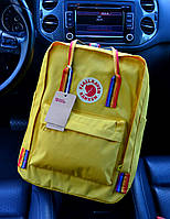 Рюкзаки шкільні Fjallraven Kanken Classic Rainbow 16 л. Канкен жовтий із райдужними ручками., фото 3