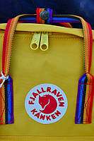 Рюкзаки шкільні Fjallraven Kanken Classic Rainbow 16 л. Канкен жовтий із райдужними ручками., фото 5