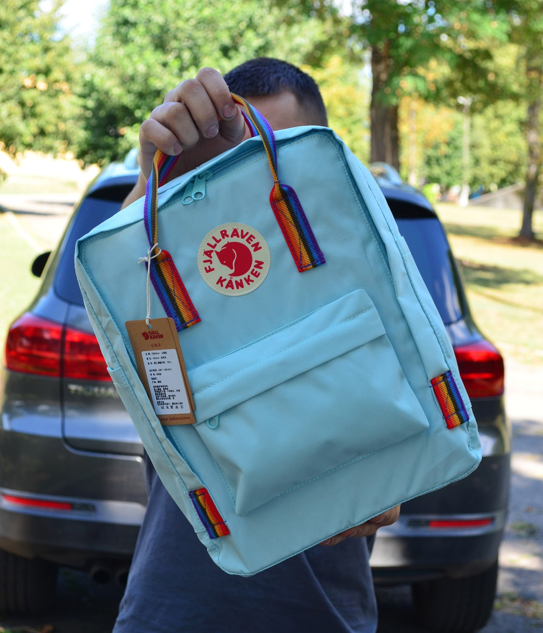 Рюкзак канкен веселка Fjallraven Kanken Classic Rainbow 16 л. Канкен блакитний із райдужними ручками молодіжні, фото 1