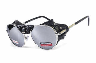 Окуляри захисні Global Vision Aviator-5 (silver mirror) дзеркальні чорні, зі з'ємним ущільнювачем із синтетичної "шкіри"