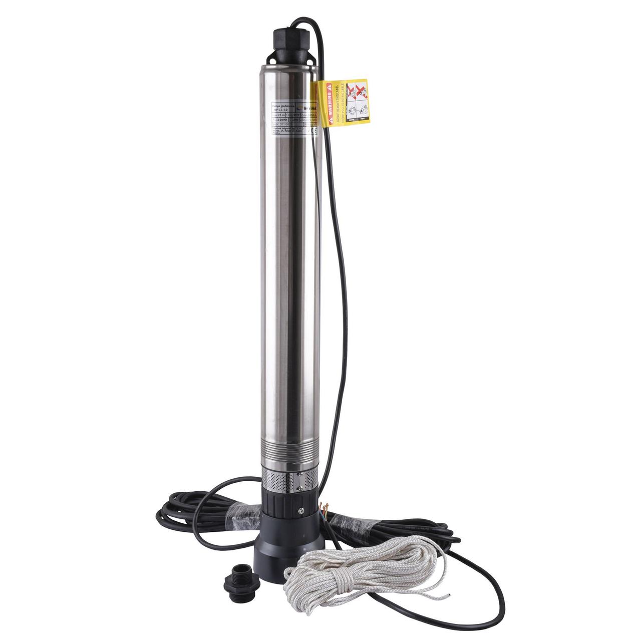 Свердловинний насос з нижнім забором води OPTIMA OP 5,1-10 (1,1 кВт, напір 75м, кабель 10м, 5мᶟ/год) занурювальний, фото 1