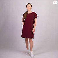 Плаття жіноче однотонна бавовна літня вільна бордовий 46-52р.